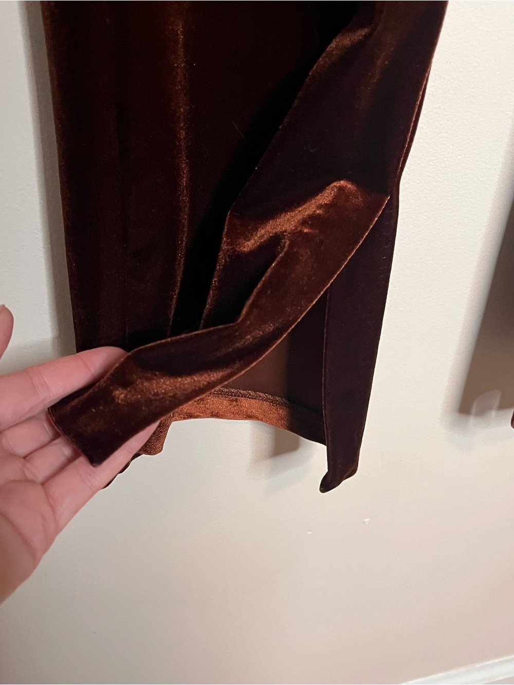ZARA Brown Velvet Pull-On Flare Pants Side Slit Hem Size S - Picture 4 of 6